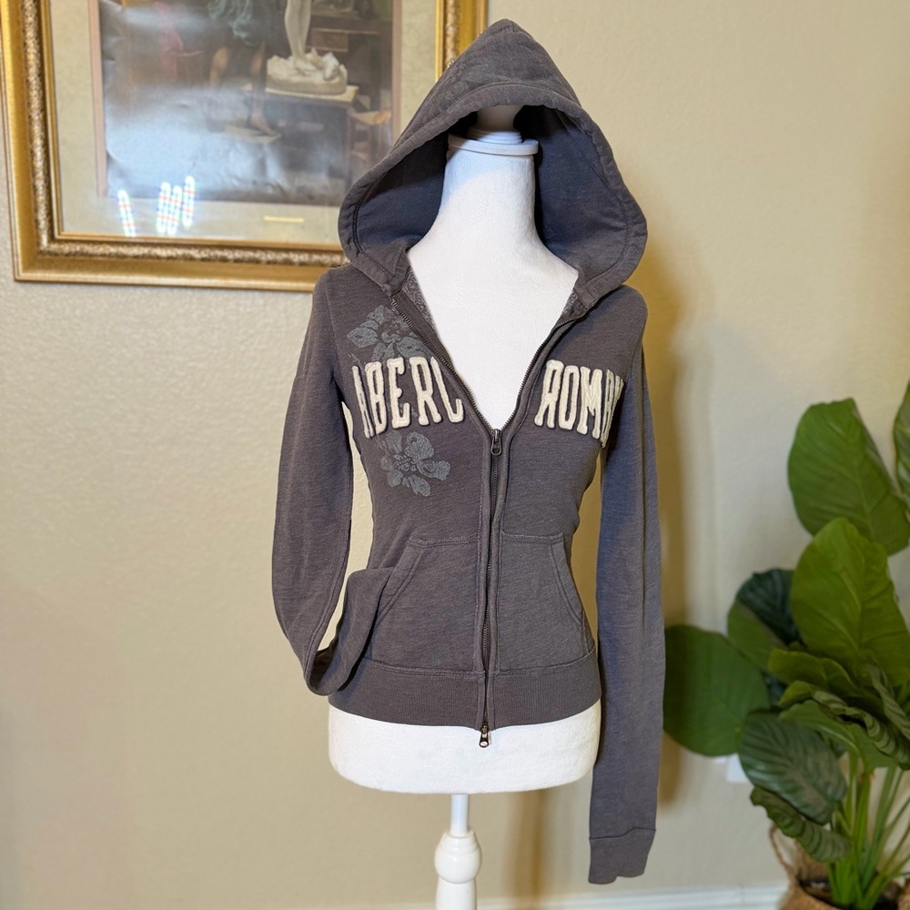 *SOLD* Vintage Y2K Babydoll Grey Abercrombie & Fitch Double Zip-up Hooded Jacket